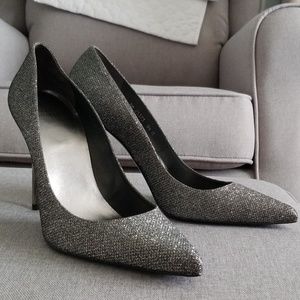 Stuart Weitzman Gunmetal Glitter Pointed Toe Pumps